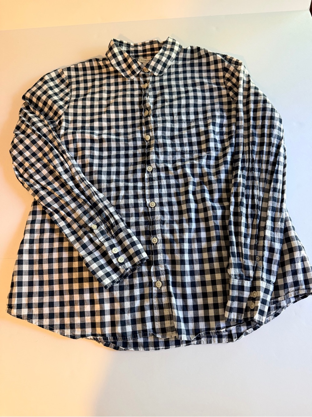 J.Crew Navy & White Gingham Button-Up Shirt Large